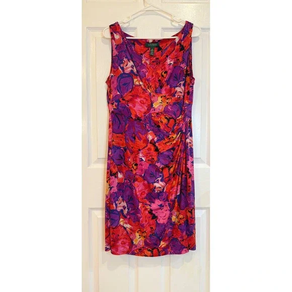 Lauren Ralph Lauren Dress Floral Sleeveless Petite 14P Purple Red Orange - Picture 1 of 4